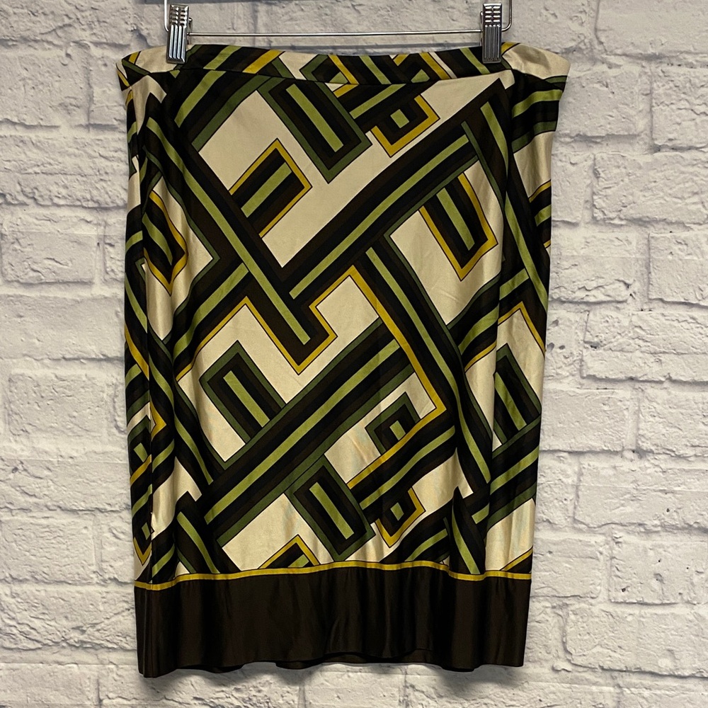 NWT LOFT Green, Cream & Black Geometric Pencil Skirt Size 10